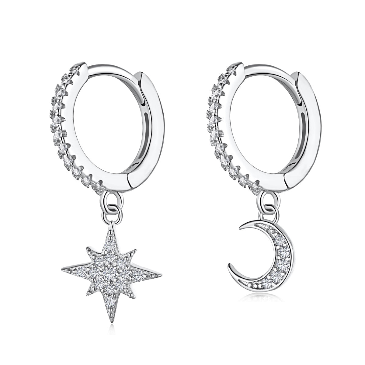 [Royal Jewelry]Star and Moon Asymmetric Earrings