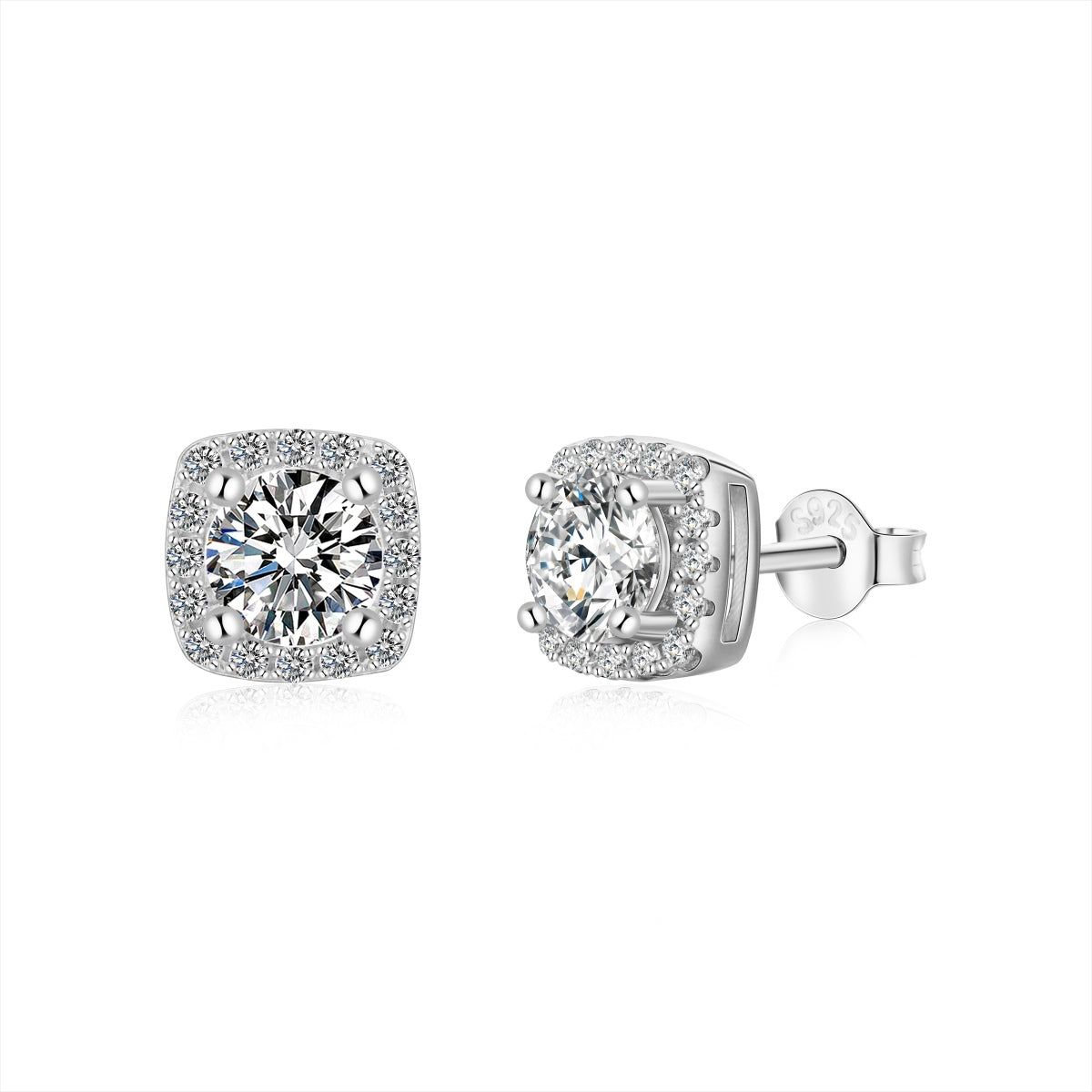 [Royal Jewelry]Classic Round Center Stone Stud Earrings