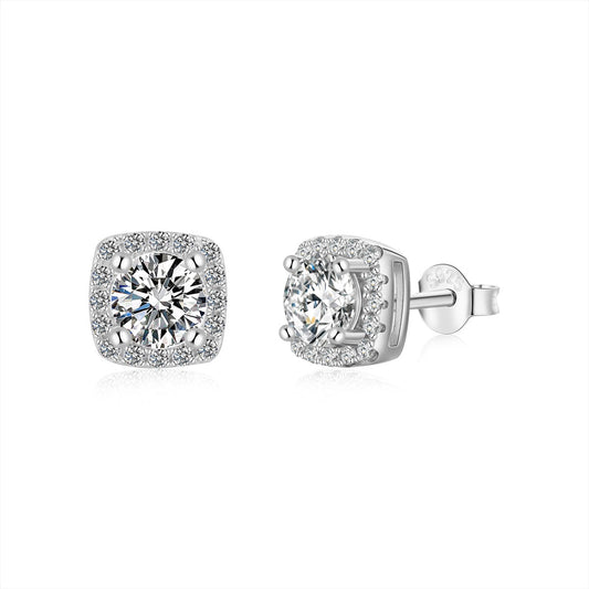 [Royal Jewelry]Classic Round Center Stone Stud Earrings
