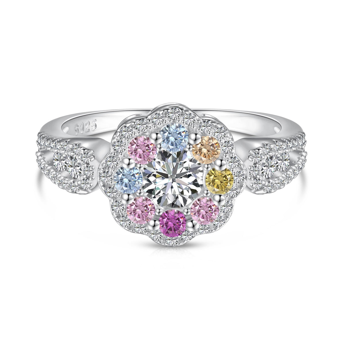 [Royal Jewelry]Delicate Colorful Round Cut Flower Shape Wedding Ring