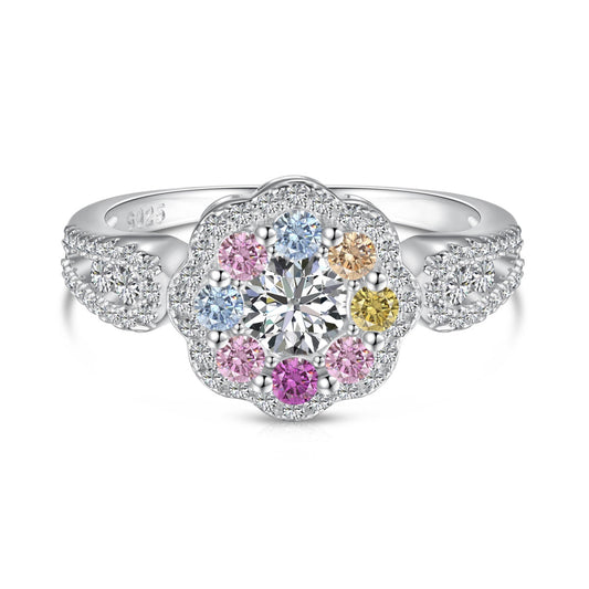 [Royal Jewelry]Delicate Colorful Round Cut Flower Shape Wedding Ring