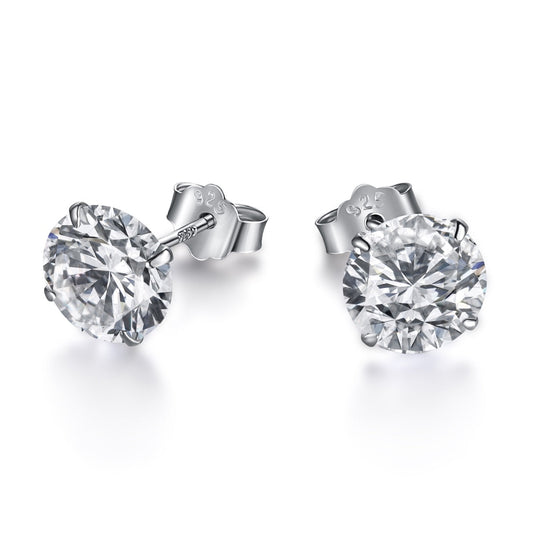 [Royal Jewelry]Stylish Shiny Round Center Stone Stud Earrings