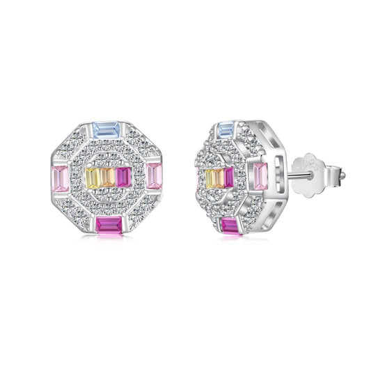 [Royal Jewelry]Ornate Colorful Octagon Shape Daily Earrings