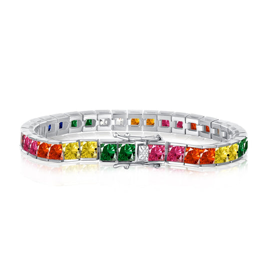 [Royal Jewelry]Radiant Colorful Princess Cut Tennis Bracelet