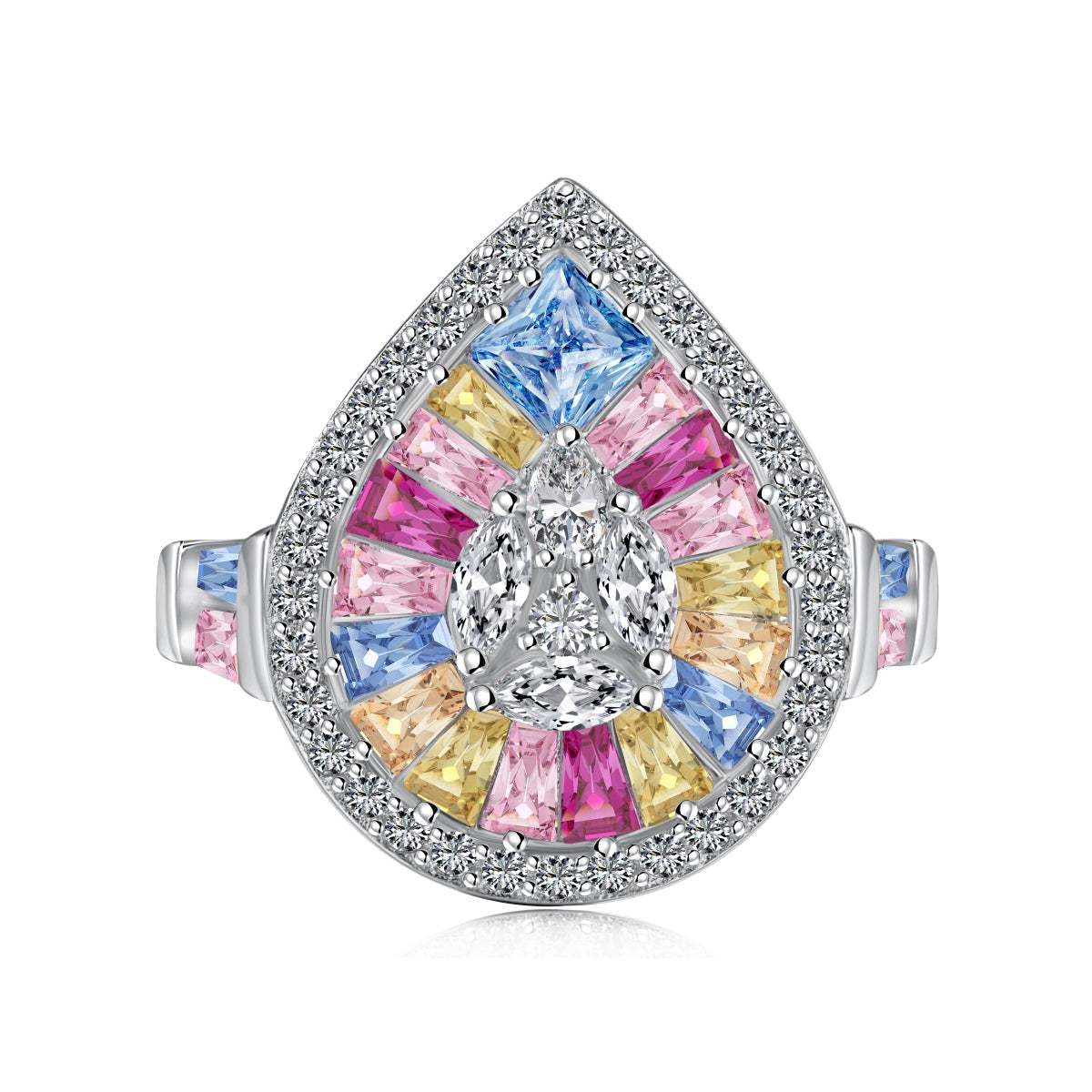 [Royal Jewelry]Elegant Colorful Water Drop Shape Banquet Ring