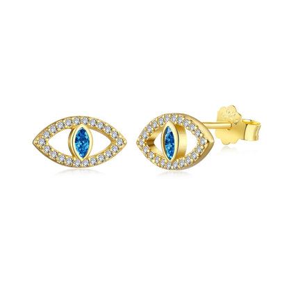 [Royal Jewelry]Blue Devil Eyes Hollow Stud Earrings