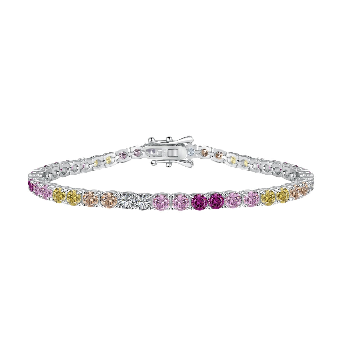 [Royal Jewelry]Radiant Colorful Round Cut Tennis Bracelet