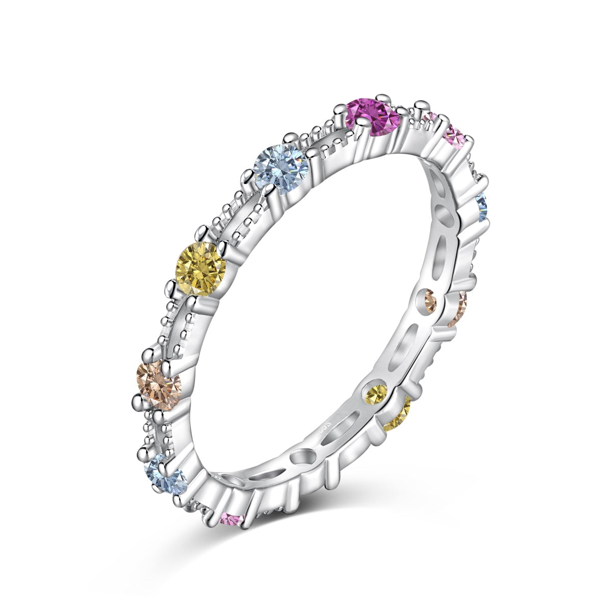 [Royal Jewelry]Sparkling Colorful Round Cut Tennis Ring
