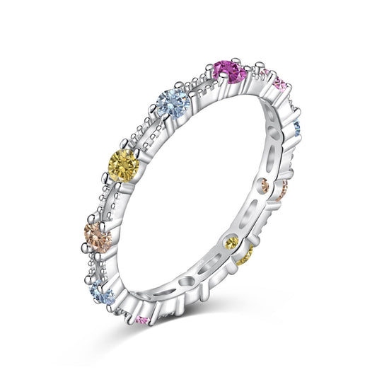 [Royal Jewelry]Sparkling Colorful Round Cut Tennis Ring