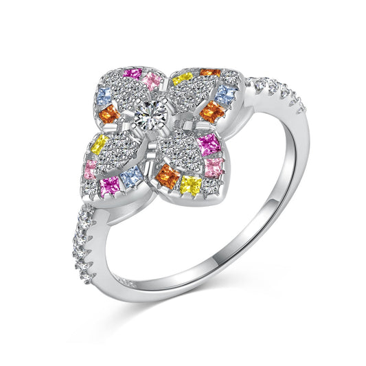 [Royal Jewelry]Luxurious Colorful Flower Shape Banquet Ring