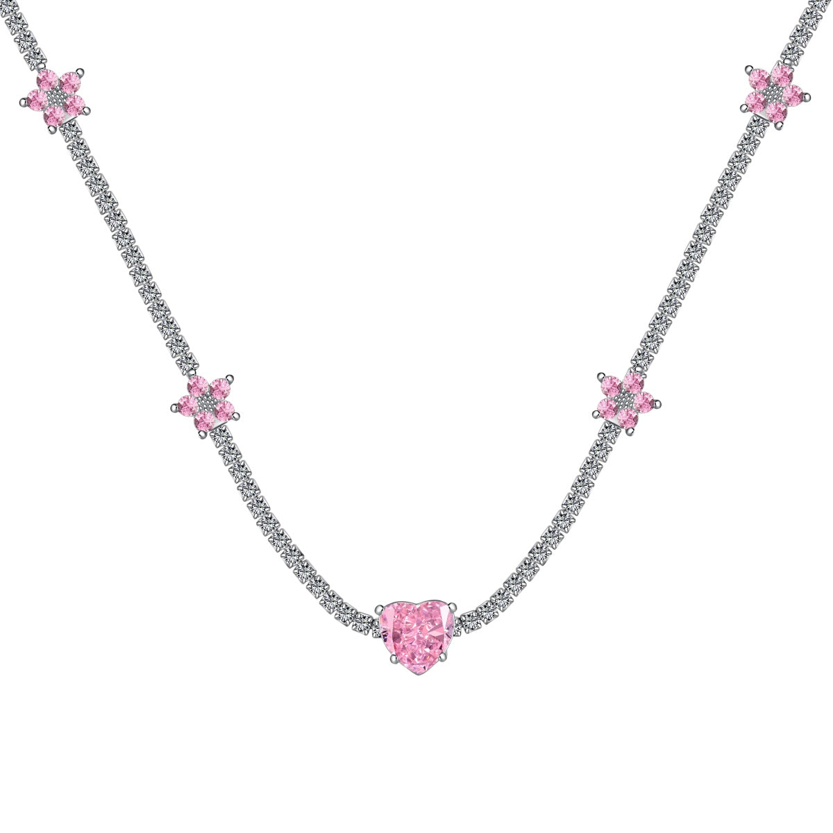 [Royal Jewelry]Dazzling Pink Heart Flower Necklace