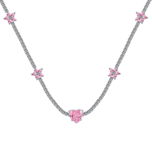 [Royal Jewelry]Dazzling Pink Heart Flower Necklace
