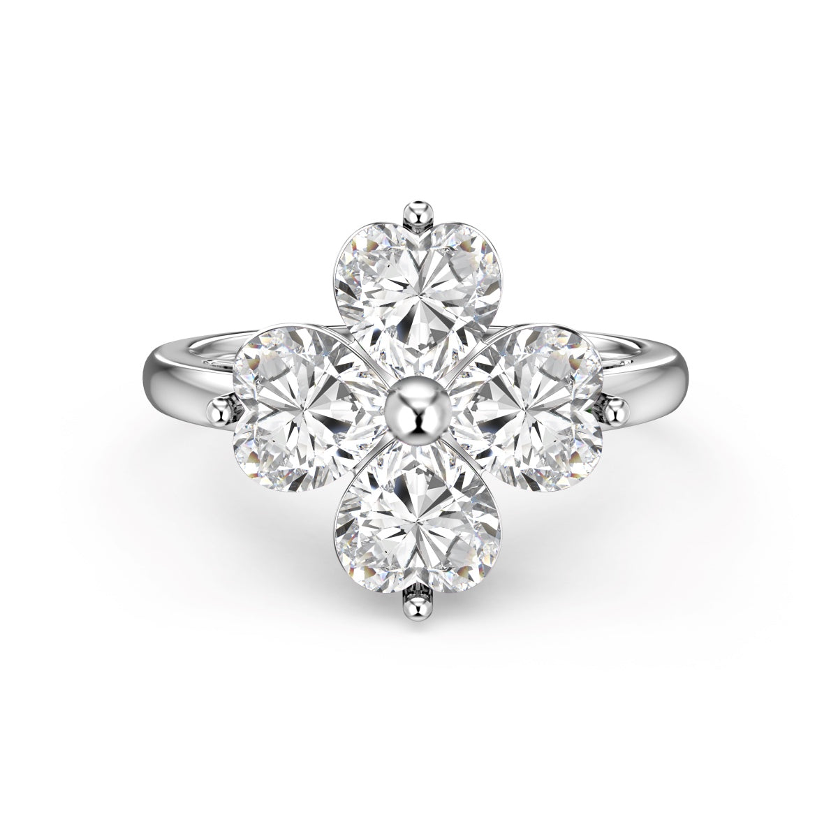 [Royal Jewelry]Heart-shaped Four-Leaf Clover Ball Ring