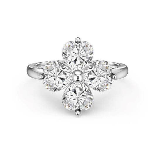 [Royal Jewelry]Heart-shaped Four-Leaf Clover Ball Ring