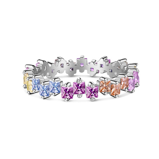 [Royal Jewelry]Mixed Colorful Square Staggered Rings
